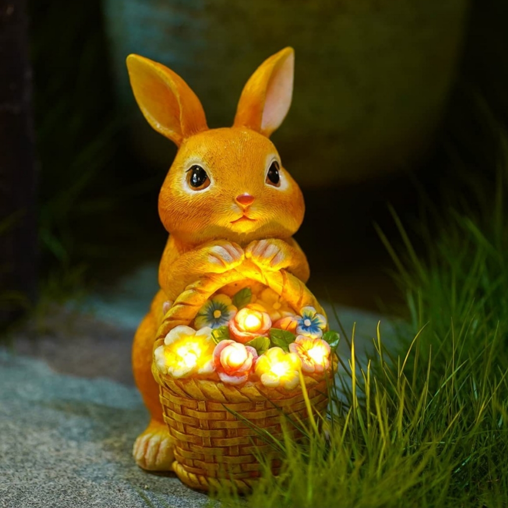 Outdoor Power Deals - Solar Powered Rabbit Garden Statue, Resin