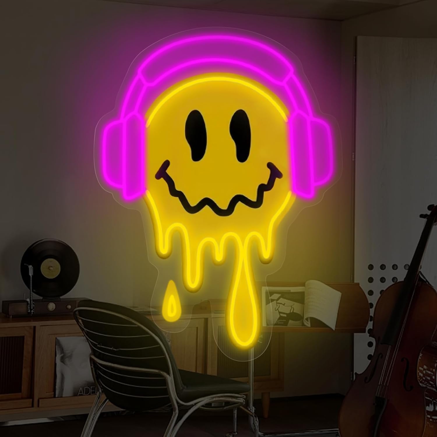 Smile Face Neon Sign Art Wall  - Outdoor Power For Wedding 评论和价格