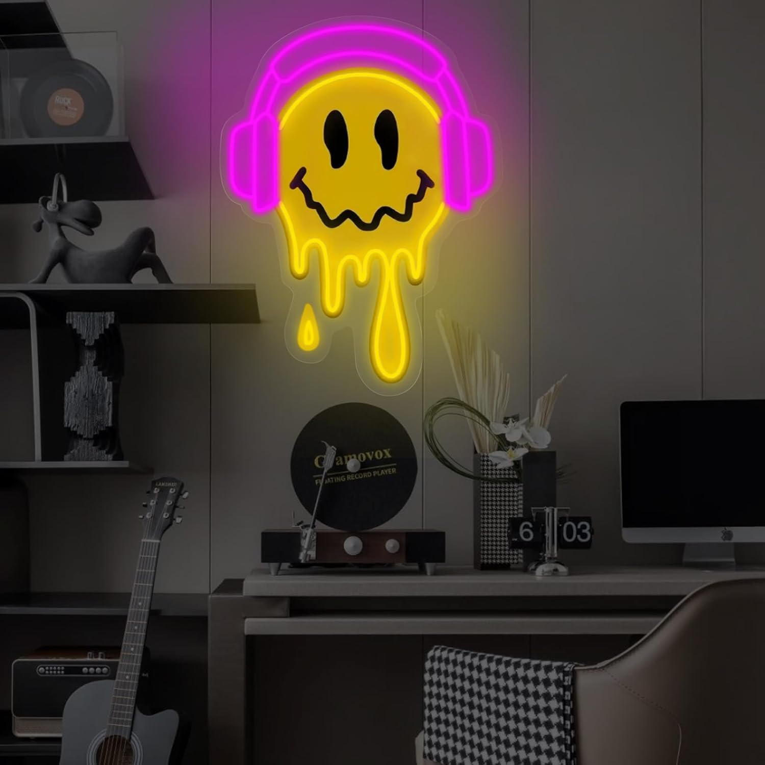 Smile Face Neon Sign Art Wall  - Outdoor Power For Wedding 评论和价格